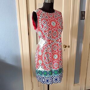 Cotton Sheath Dress with Geometric Pattern by London Times in Size 12